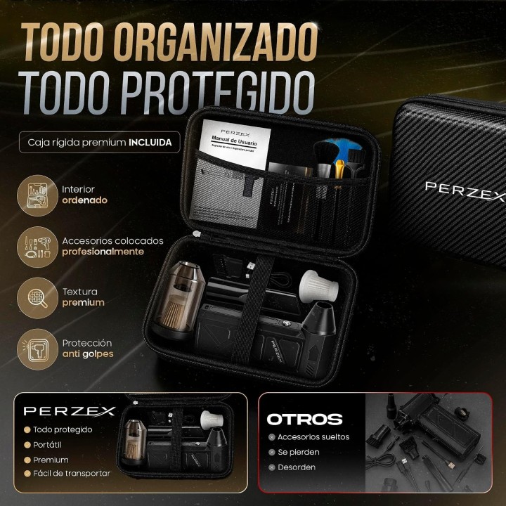 Perzex Soplador Aire 130000 RPM 62 m/s USB-C 4000 mAh con Kit Limpieza