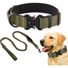 Collar Táctico con Correa para Perro  Asa Reforzada, Hebilla Metal, Amortiguador Tirones