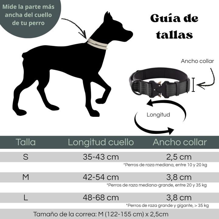 Collar Táctico con Correa para Perro  Asa Reforzada, Hebilla Metal, Amortiguador Tirones