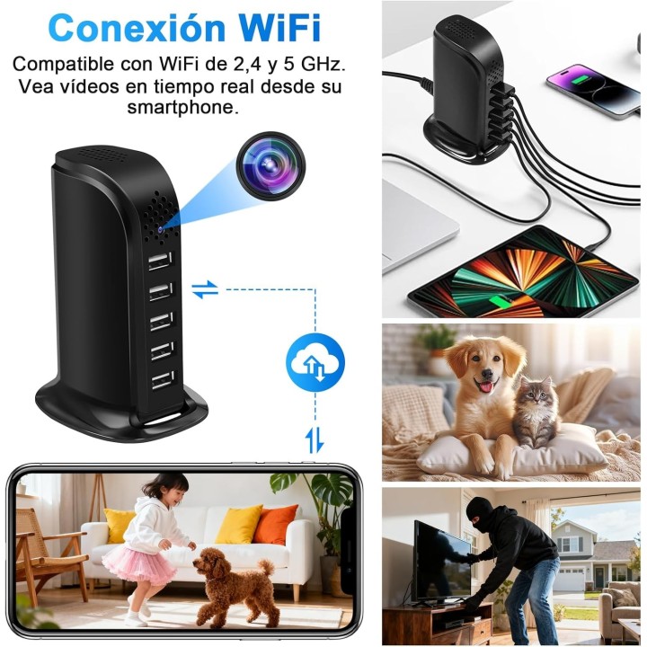 Cámara Espía WiFi 5G 1080P Oculta en Cargador USB con Detección de Movimiento