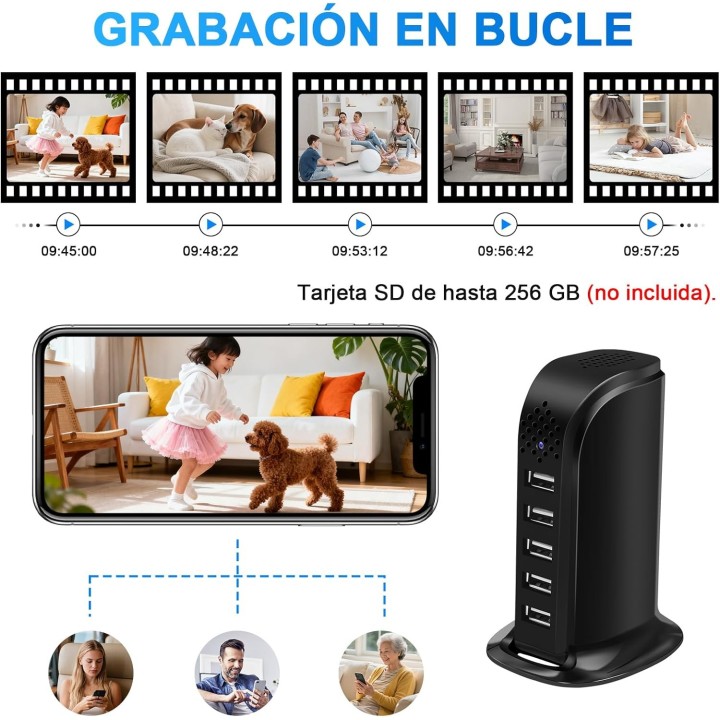 Cámara Espía WiFi 5G 1080P Oculta en Cargador USB con Detección de Movimiento