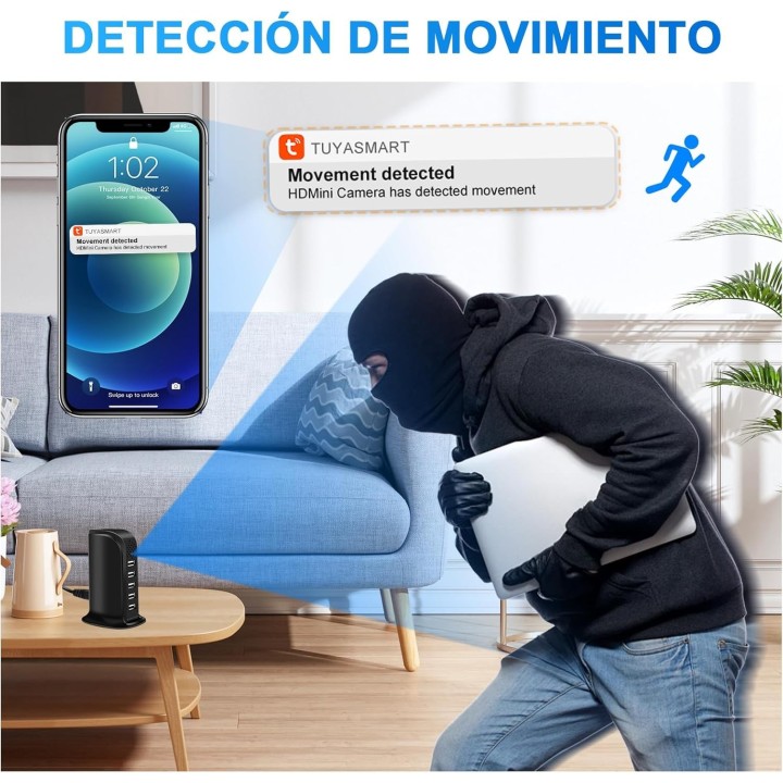 Cámara Espía WiFi 5G 1080P Oculta en Cargador USB con Detección de Movimiento
