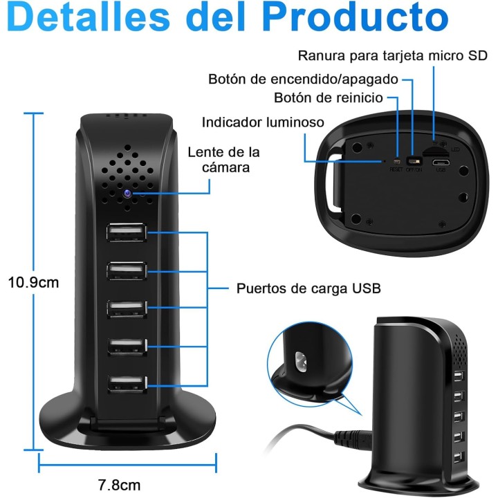 Cámara Espía WiFi 5G 1080P Oculta en Cargador USB con Detección de Movimiento