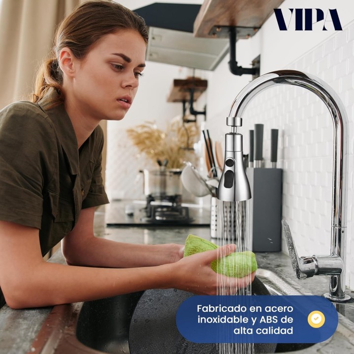 Adaptador de Grifo Cocina VIPA 360° con 3 Modos de Rociado Antisalpicaduras Universal