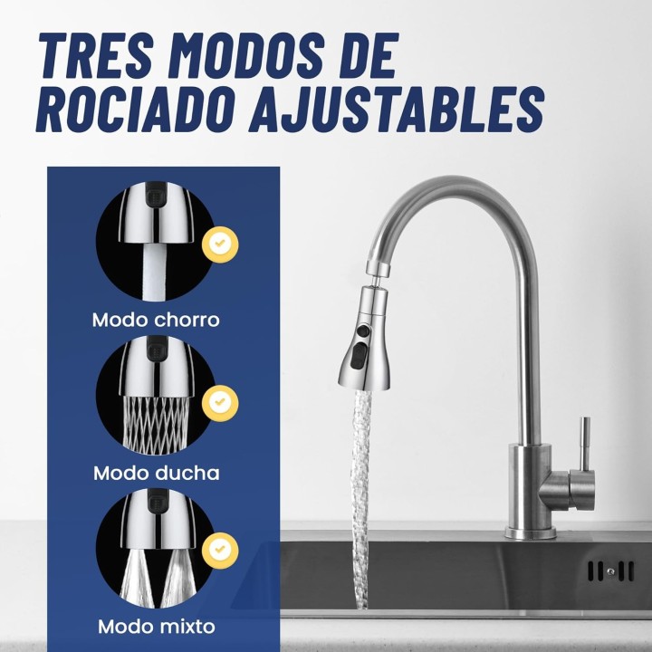 Adaptador de Grifo Cocina VIPA 360° con 3 Modos de Rociado Antisalpicaduras Universal