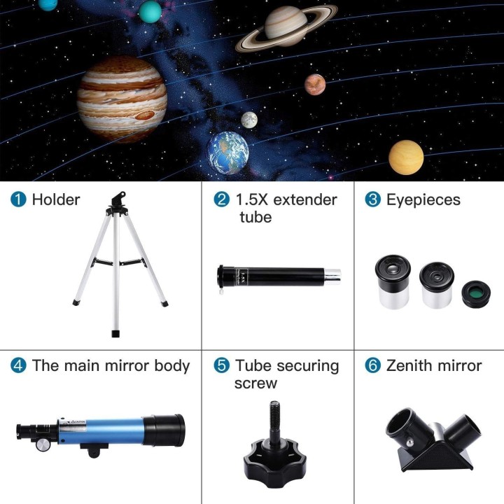 Telescopio Astronómico 90X para Principiantes y Niños con Trípode y Accesorios