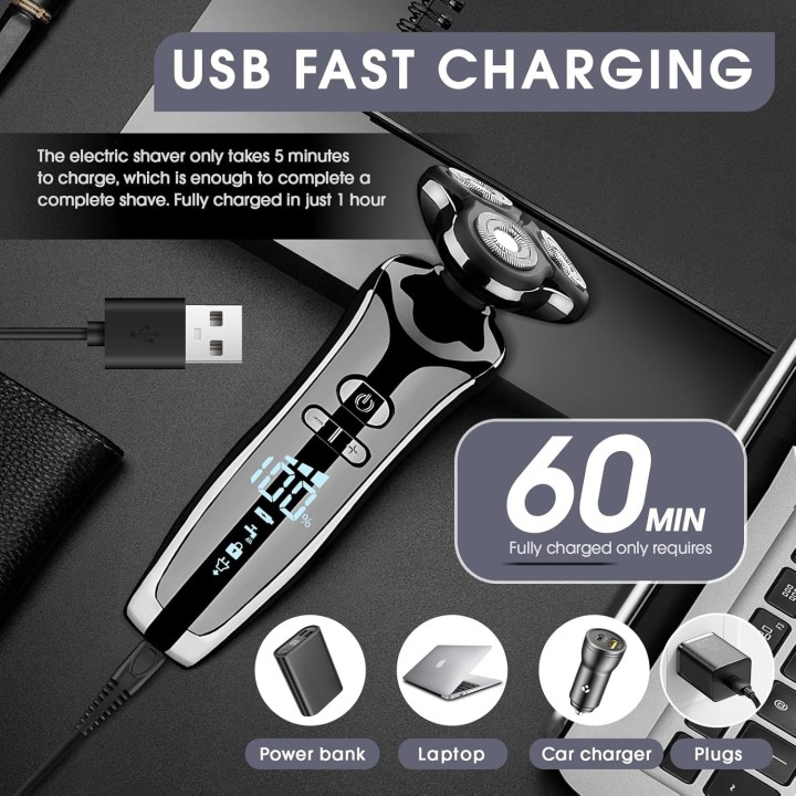 Afeitadora Eléctrica 4 en 1 Hombre Wet & Dry con Pantalla LED y Carga USB