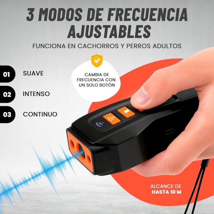 Antiladridos para Perros con Ultrasonido, 3 Frecuencias y Linterna LED