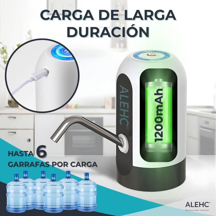 Alehc Dispensador de Agua USB-C Recargable, Portátil y Compatible 2L-20L para Hogar y Camping
