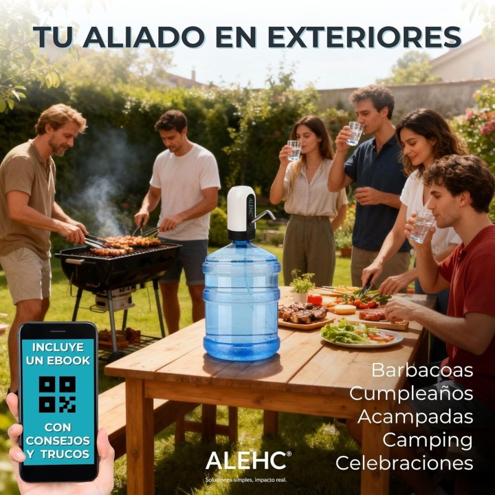Alehc Dispensador de Agua USB-C Recargable, Portátil y Compatible 2L-20L para Hogar y Camping