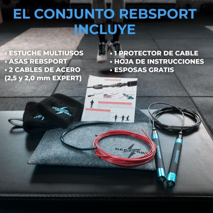 Comba Crossfit Rebsport profesional ajustable con 2 cables de acero y giro rápido
