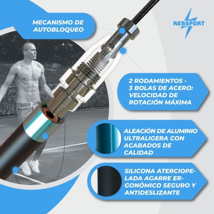 Comba Crossfit Rebsport profesional ajustable con 2 cables de acero y giro rápido
