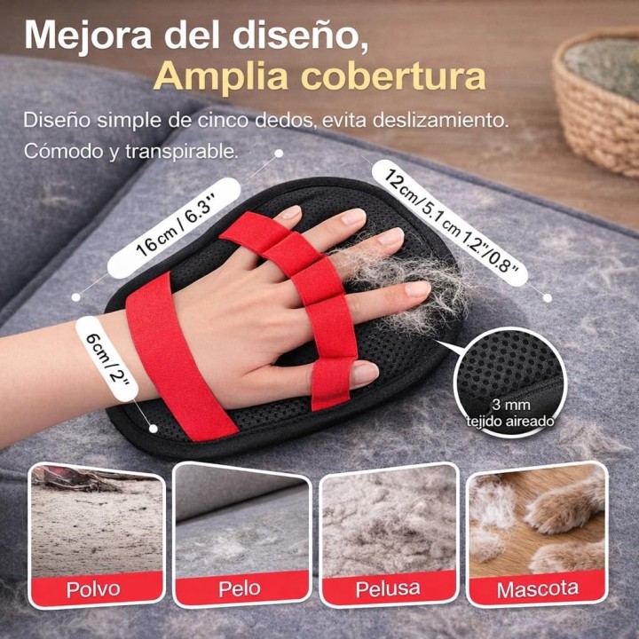 Guante Quitapelos Mascotas  Rodillo Electroestático Suave y Eficaz para Pelo Rebelde