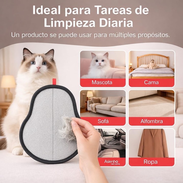Guante Quitapelos Mascotas  Rodillo Electroestático Suave y Eficaz para Pelo Rebelde
