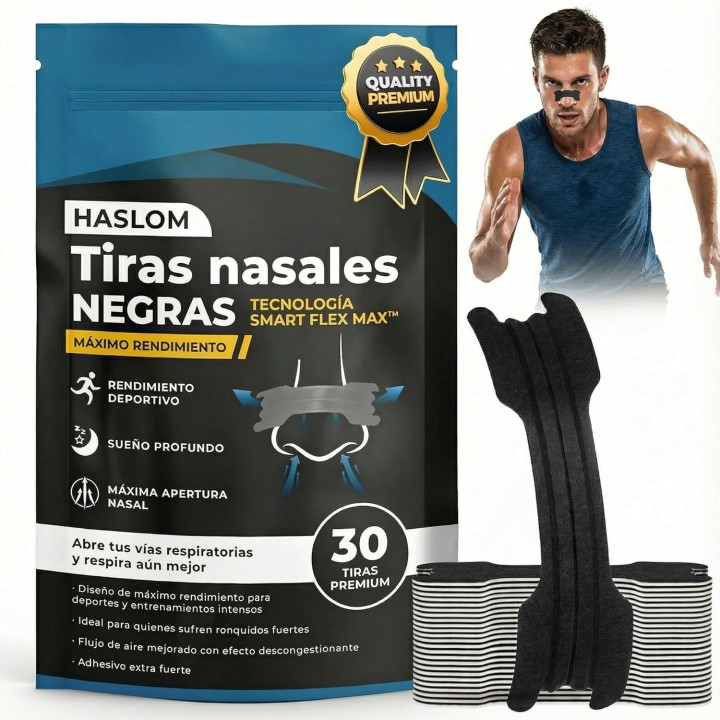 Haslom 30 Tiras Nasales Deportivas  Premium  Maxx, Respira Mejor y Reduce Ronquidos