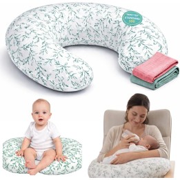Cojin lactancia flores verdes ergonomico con 2 muselinas oeko tex funda lavable embarazo y bebe