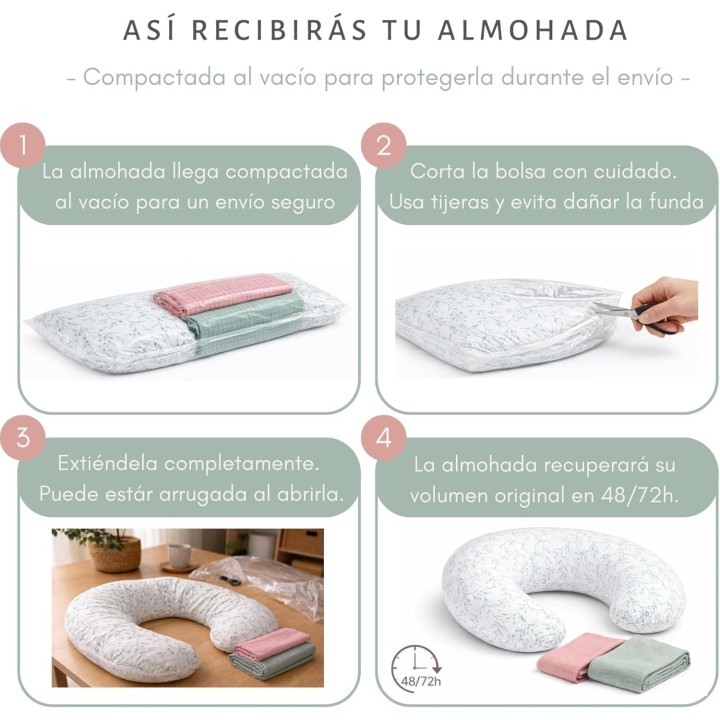 Cojin lactancia flores verdes ergonomico con 2 muselinas oeko tex funda lavable embarazo y bebe