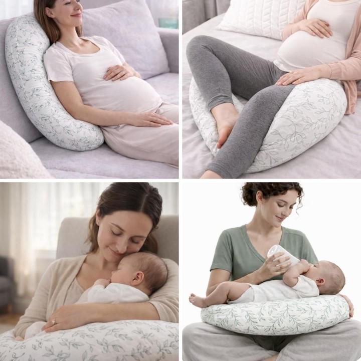 Cojin lactancia flores verdes ergonomico con 2 muselinas oeko tex funda lavable embarazo y bebe