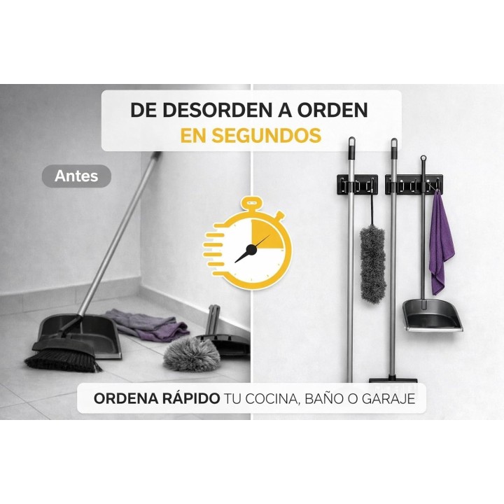 Brimak Colgador Escobas x2 Home Pro Acero Inoxidable 304 Antióxido Fuerte y Fácil Instalación