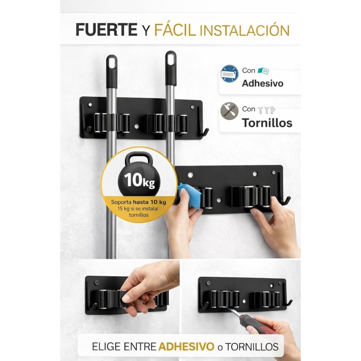 Brimak Colgador Escobas x2 Home Pro Acero Inoxidable 304 Antióxido Fuerte y Fácil Instalación