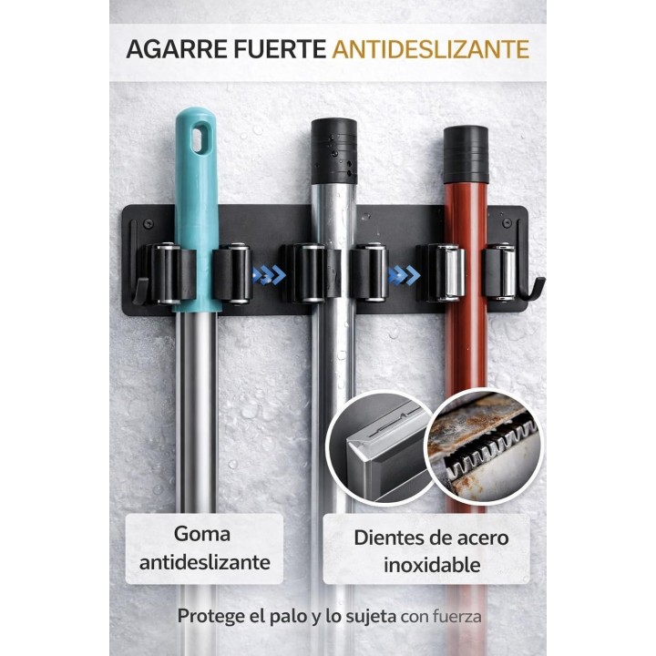 Brimak Colgador Escobas x2 Home Pro Acero Inoxidable 304 Antióxido Fuerte y Fácil Instalación