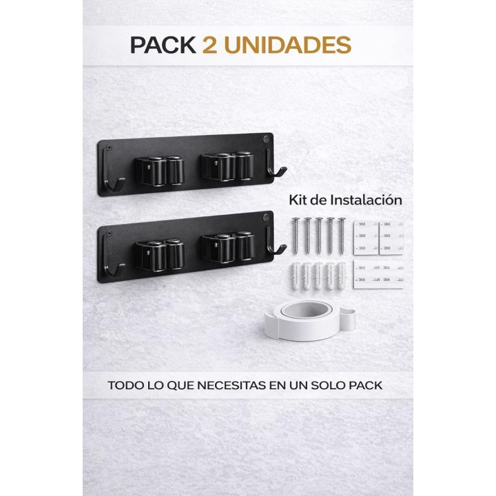 Brimak Colgador Escobas x2 Home Pro Acero Inoxidable 304 Antióxido Fuerte y Fácil Instalación