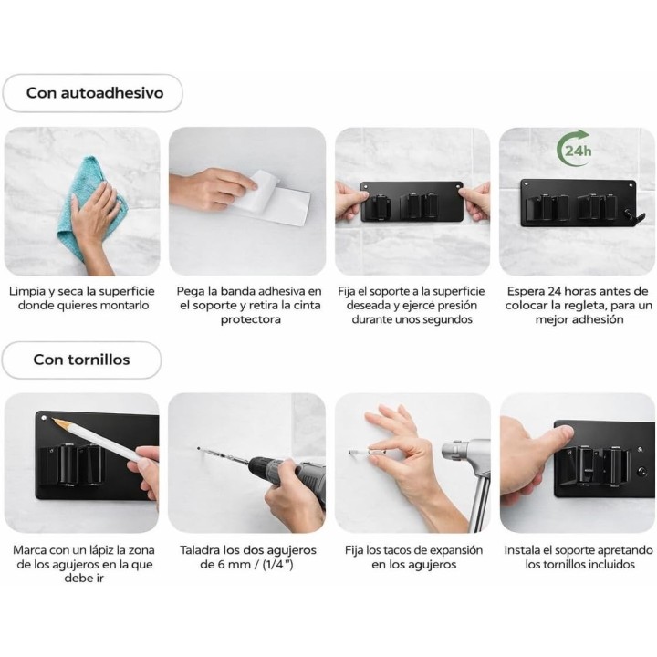 Brimak Colgador Escobas x2 Home Pro Acero Inoxidable 304 Antióxido Fuerte y Fácil Instalación