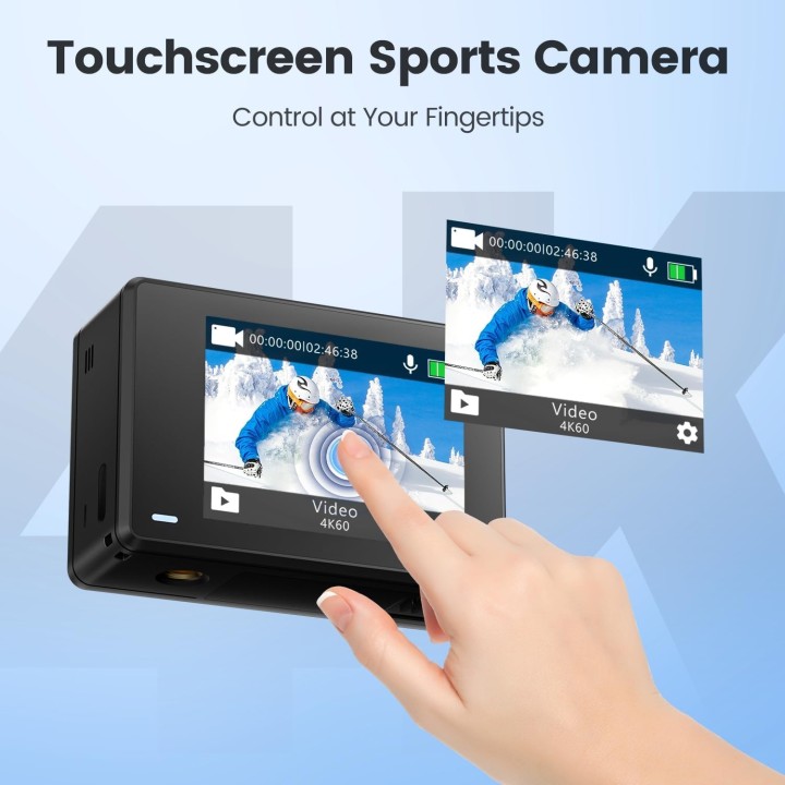 Camara Deportiva 4K60FPS Wifi  Sumergible 40M con Pantalla Táctil y Accesorios