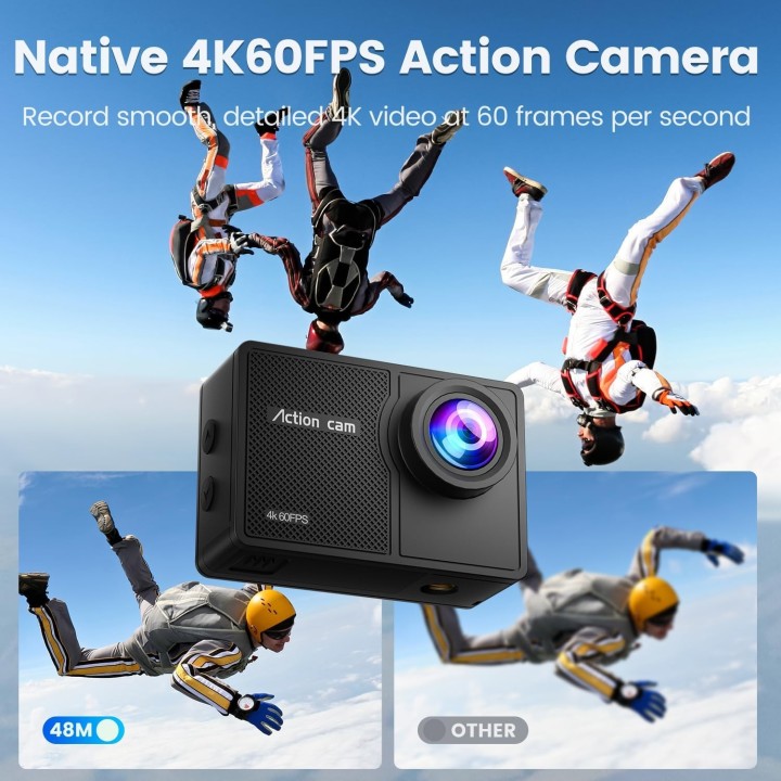 Camara Deportiva 4K60FPS Wifi  Sumergible 40M con Pantalla Táctil y Accesorios