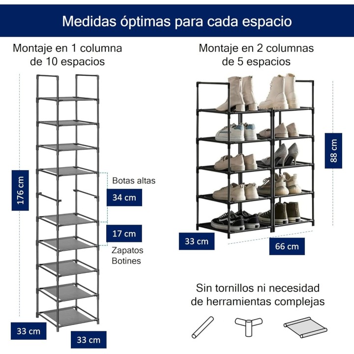 AlfaHome Zapatero estrecho 10 niveles | Organizador compacto y moderno para hogar
