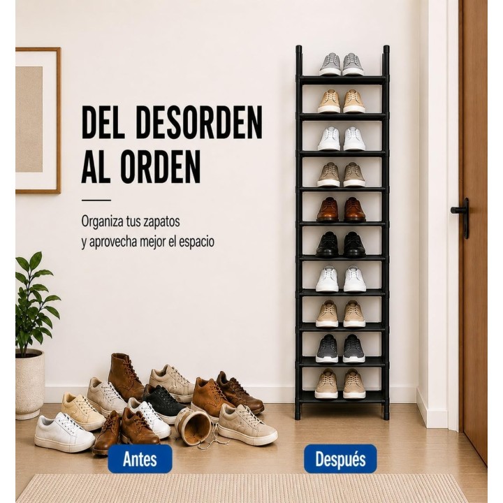 AlfaHome Zapatero estrecho 10 niveles | Organizador compacto y moderno para hogar