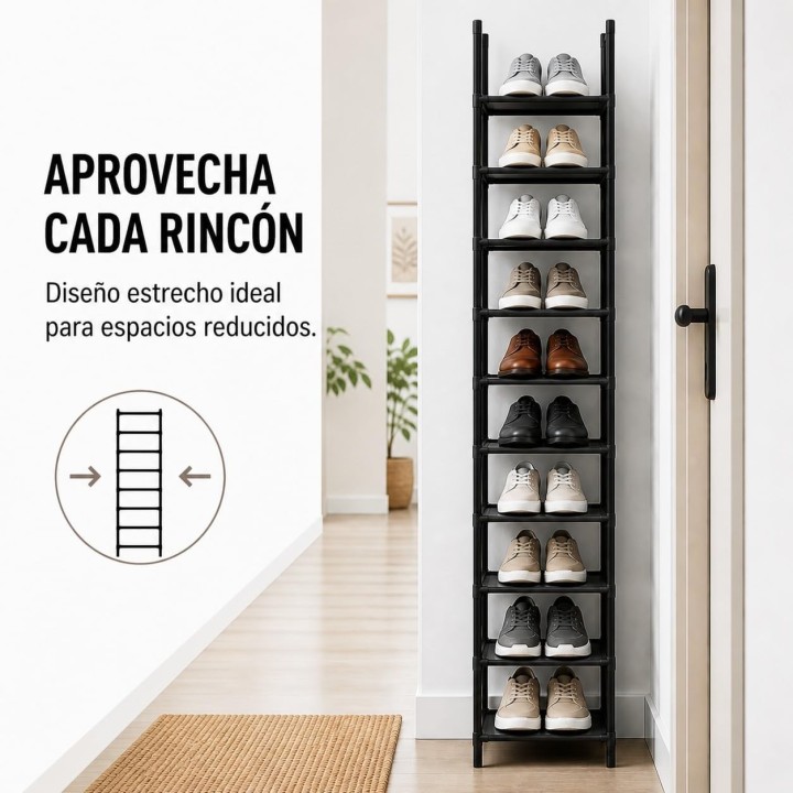 AlfaHome Zapatero estrecho 10 niveles | Organizador compacto y moderno para hogar