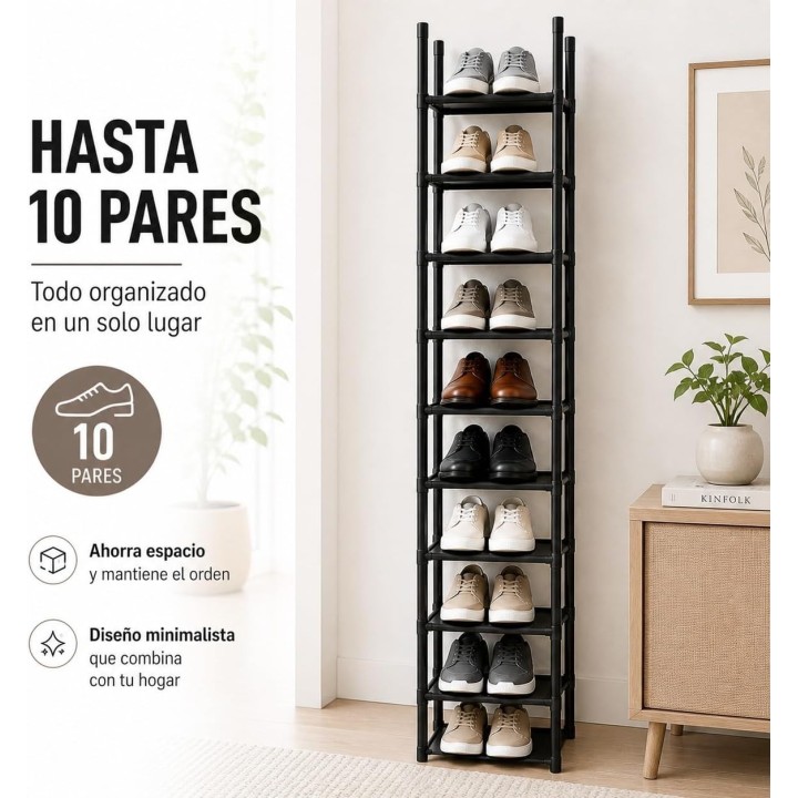 AlfaHome Zapatero estrecho 10 niveles | Organizador compacto y moderno para hogar