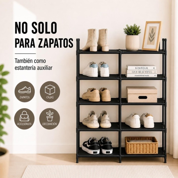 AlfaHome Zapatero estrecho 10 niveles | Organizador compacto y moderno para hogar
