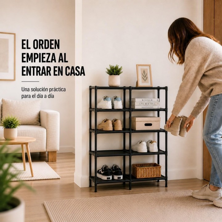 AlfaHome Zapatero estrecho 10 niveles | Organizador compacto y moderno para hogar