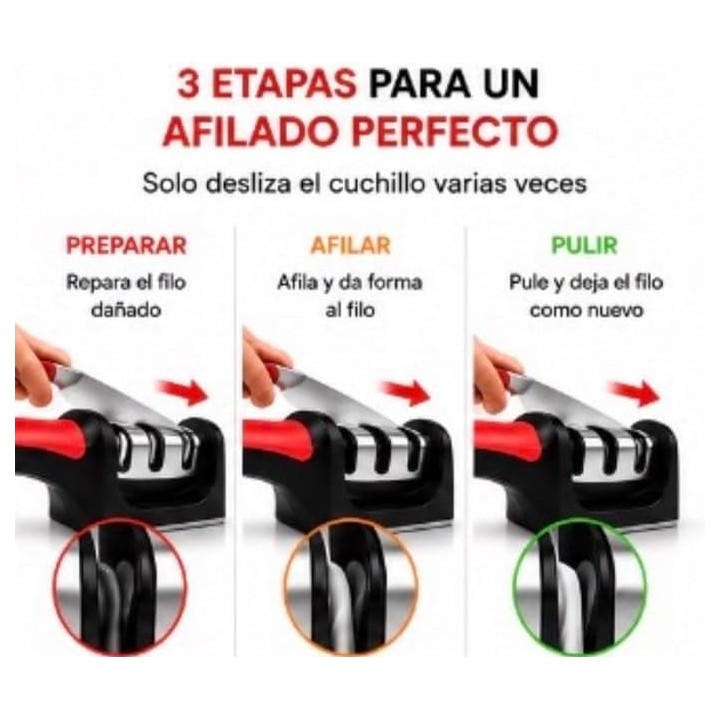 Pro Chef Plus XL Afilador de cuchillos 3 etapas Tungsteno y cerámica profesional