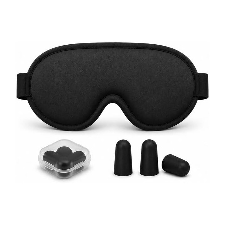 Kit Dormir 3D con antifaz y tapones reutilizables | Sueño profundo y viajes