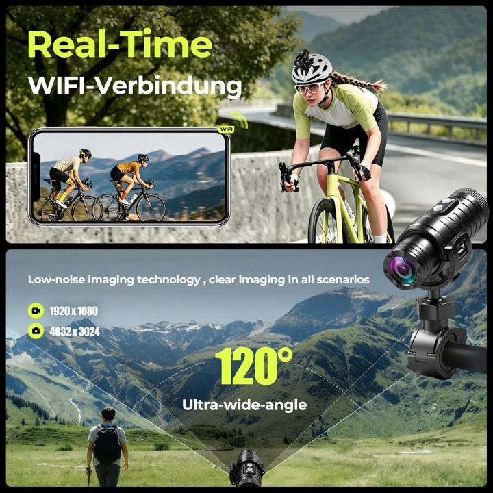 Aiker Cámara Moto WiFi 1080P HD IP66 Gran Angular y Estabilización para Casco