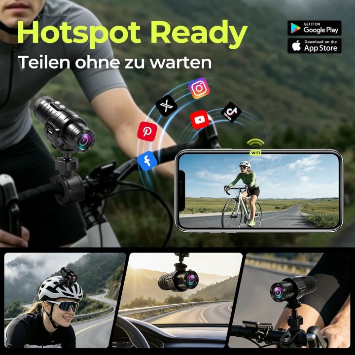 Aiker Cámara Moto WiFi 1080P HD IP66 Gran Angular y Estabilización para Casco