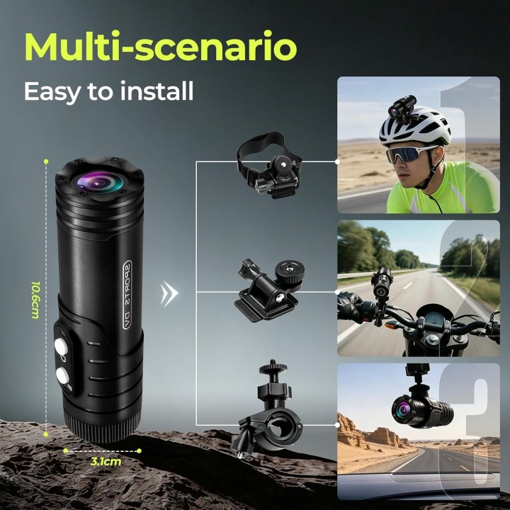 Aiker Cámara Moto WiFi 1080P HD IP66 Gran Angular y Estabilización para Casco