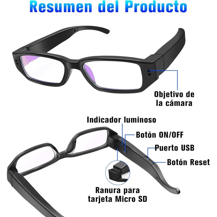 Nisanmoon Gafas Cámara Espía HD 1080P con Grabación en Bucle para Deporte y Viajes