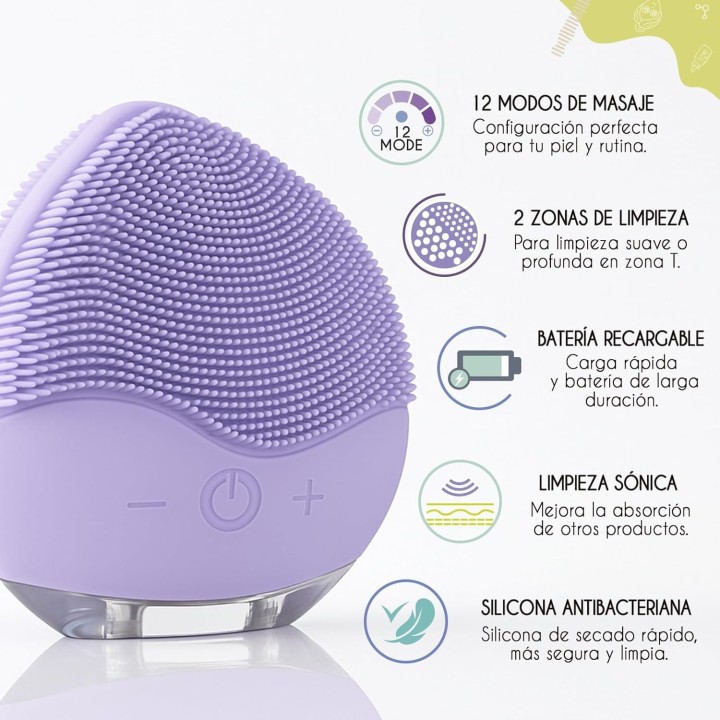 KusiWay Cepillo Facial Eléctrico Smile Lila Sónico Recargable IPX6 Antiage y Exfoliante