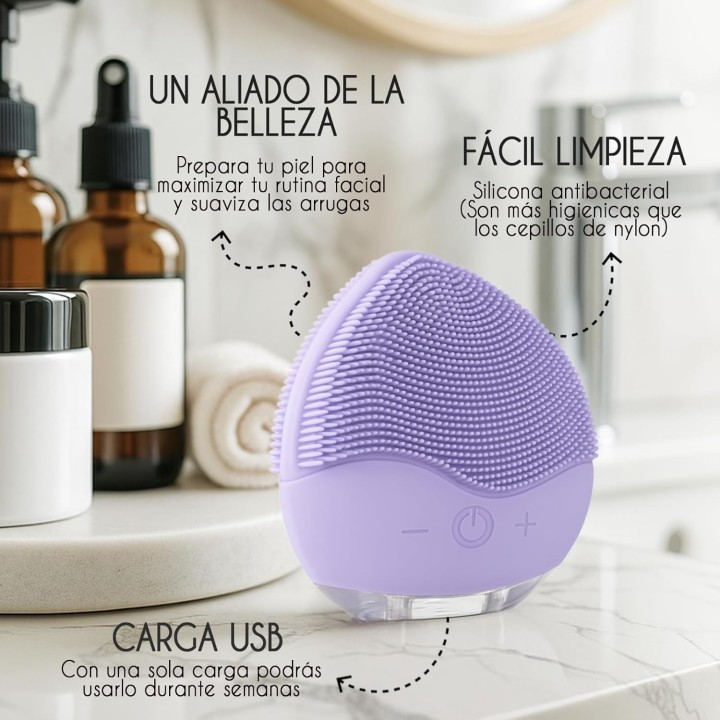 KusiWay Cepillo Facial Eléctrico Smile Lila Sónico Recargable IPX6 Antiage y Exfoliante