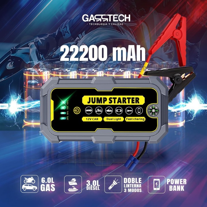 Garrtech Arrancador 8000A 12V Ultra Rápido Power Bank 20.000mAh con Linterna LED SOS