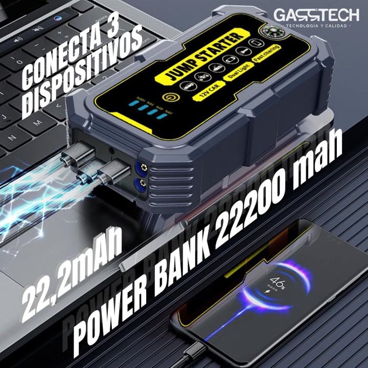 Garrtech Arrancador 8000A 12V Ultra Rápido Power Bank 20.000mAh con Linterna LED SOS