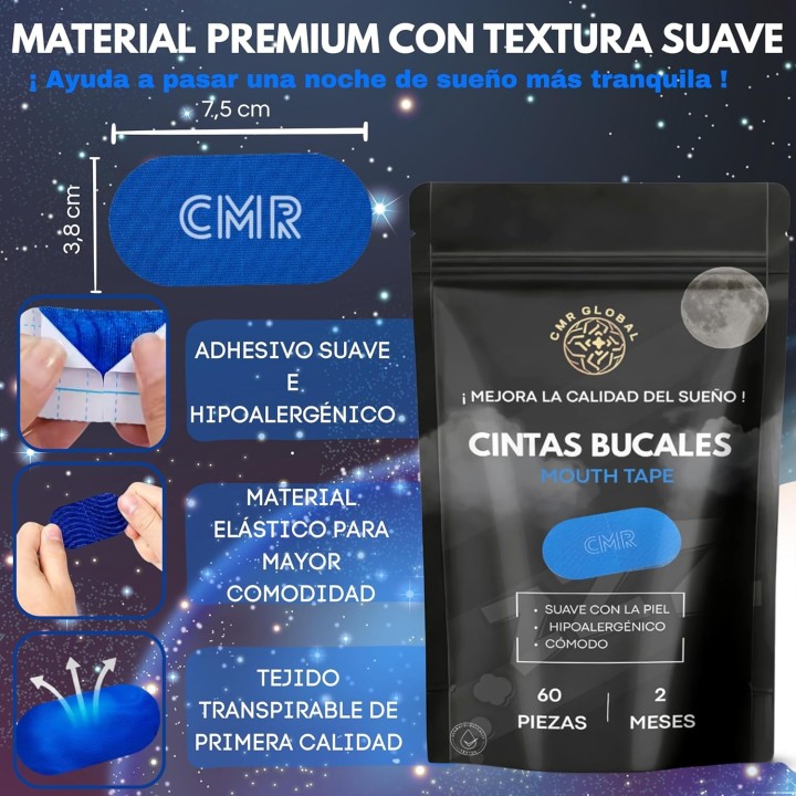 Cmr Global Tiras Bucales Antirronquidos Pack 60 Unidades Mouth Tape Dormir