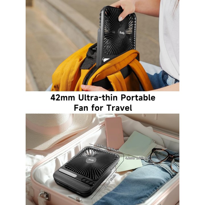 Bistfy Ventilador portátil plegable 10000mAh con luz LED, temporizador y gancho