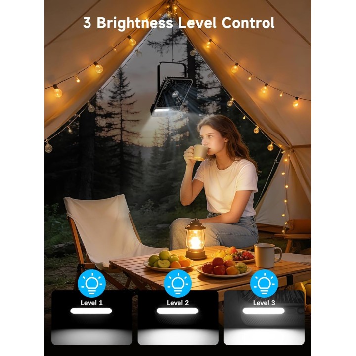 Bistfy Ventilador portátil plegable 10000mAh con luz LED, temporizador y gancho