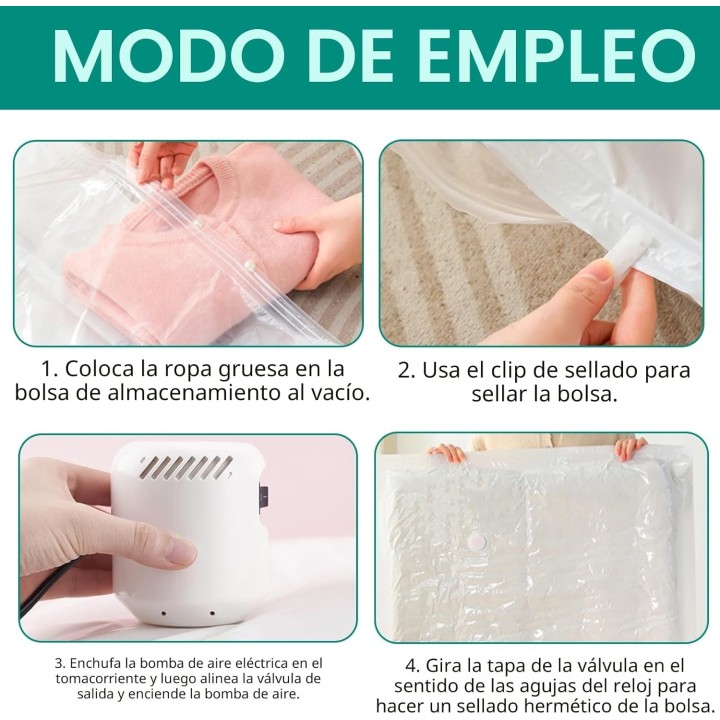 Bolsas de Vacío CKCLR 9 Piezas con Bomba Eléctrica para Ropa y Mantas - Ahorra Espacio