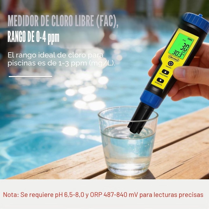 Ueomul Medidor 7 en 1 pH Cloro FAC TDS EC Sal ORP Temperatura IP67